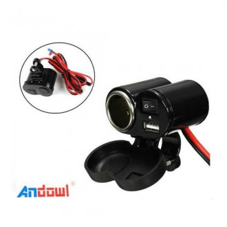 Andowl Αναπτήρας και USB Μοτοσυκλέτας υποδοχή LED φως Αδιάβροχο POWER 12V τιμονιού Μαύρο