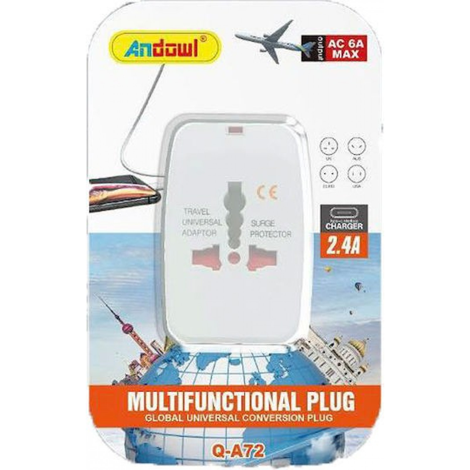 Andowl Q-a72 Αντάπτορας Πρίζας Universal Universal Λευκό