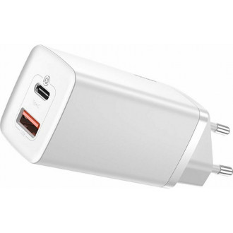Baseus Φορτιστής Χωρίς Καλώδιο GaN με Θύρα USB-A και Θύρα USB-C 65W Quick Charge 3.0 Λευκό