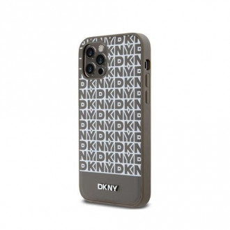 DKNY PU Leather Repeat Pattern Bottom Stripe Θήκη Δερματίνης με Magsafe για iPhone 12 / 12 Pro Μπεζ