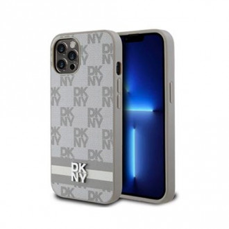 DKNY PU Leather Checkered Pattern & Stripe Θήκη Δερματίνης για iPhone 12 / 12 Pro Μπεζ