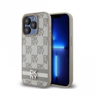 DKNY PU Leather Checkered Pattern and Stripe Θήκη Δερματίνης για iPhone 13 Pro Max Μπεζ