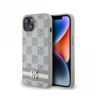 DKNY PU Leather Checkered Pattern and Stripe Θήκη Δερματίνης για iPhone 14 Μπεζ