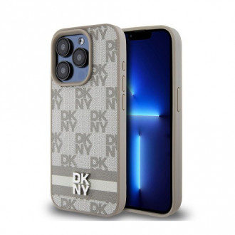 DKNY PU Leather Checkered Pattern and Stripe Θήκη Δερματίνης για iPhone 14 Pro Max Μπεζ