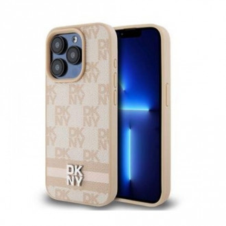 DKNY PU Leather Checkered Pattern and Stripe Θήκη Δερματίνης για iPhone 14 Pro Max Ροζ