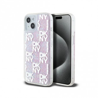 DKNY Liquid Glitter Checkered Pattern Back Cover Θήκη Σιλικόνης για iPhone 15 Ροζ