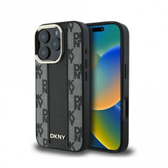 DKNY PU Leather Checkered Pattern Magsafe Case for iPhone 16 Pro Max Black