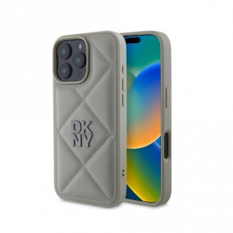 DKNY PU Leather Quilted Stack Logo Θήκη Δερματίνης Puffer για iPhone 16 Pro Max Γκρι
