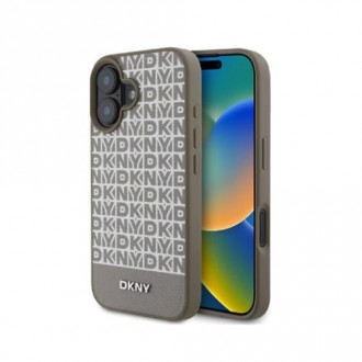 DKNY PU Leather Repeat Pattern Bottom Stripe Θήκη Δερματίνης με Magsafe για iPhone 16 Μπεζ