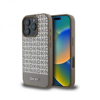 DKNY PU Leather Repeat Pattern Bottom Stripe Θήκη Δερματίνης με Magsafe για iPhone 14 Pro Max Καφέ