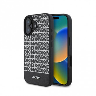 DKNY PU Leather Repeat Pattern Bottom Stripe Θήκη Δερματίνης με Magsafe για iPhone 16 Plus Μαύρο