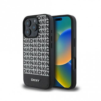 DKNY PU Leather Repeat Pattern Bottom Stripe Θήκη Δερματίνης με MagSafe iPhone 16 Pro Max Μαύρο