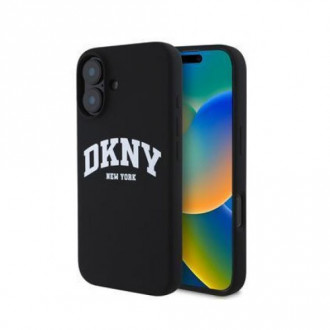 DKNY Liquid Silicone White Printed Logo Θήκη Σιλικόνης με MagSafe για iPhone 16 Μαύρο