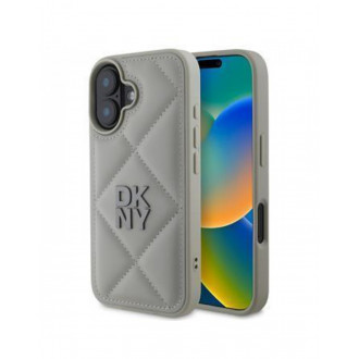 DKNY TPU Leather Quilted Stack Logo Θήκη Δερματίνης Puffer για iPhone 16 Γκρι