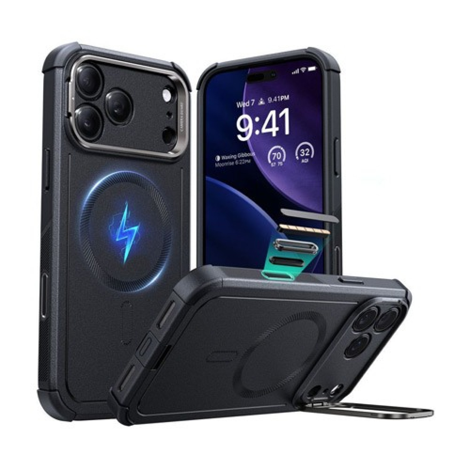 ESR Cyber Kickstand Back Cover Μεταλλικό Μαύρο για iPhone 17 Pro - Black