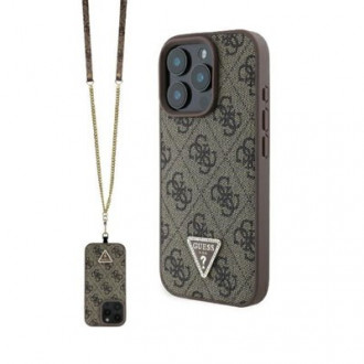 Guess Metal Logo Strass Crossbody Back Cover Θήκη με Λουράκι για iPhone 16 Pro Max Καφέ