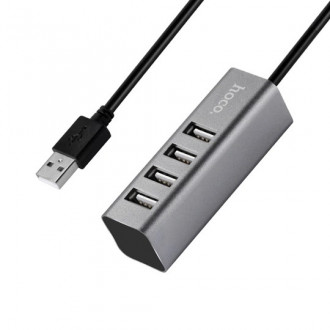 Hoco HB1 USB 2.0 Hub 4 Θυρών με σύνδεση USB-A Γκρι