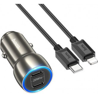 Hoco Φορτιστής Αυτοκινήτου Type-C με μία Θύρα USB μαζί με Καλώδιο Lightning Γκρι