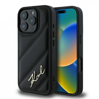 Karl Lagerfeld Quilted Signature Back Cover Θήκη Puffer Δερματίνης για iPhone 16 Pro Max Μαύρο