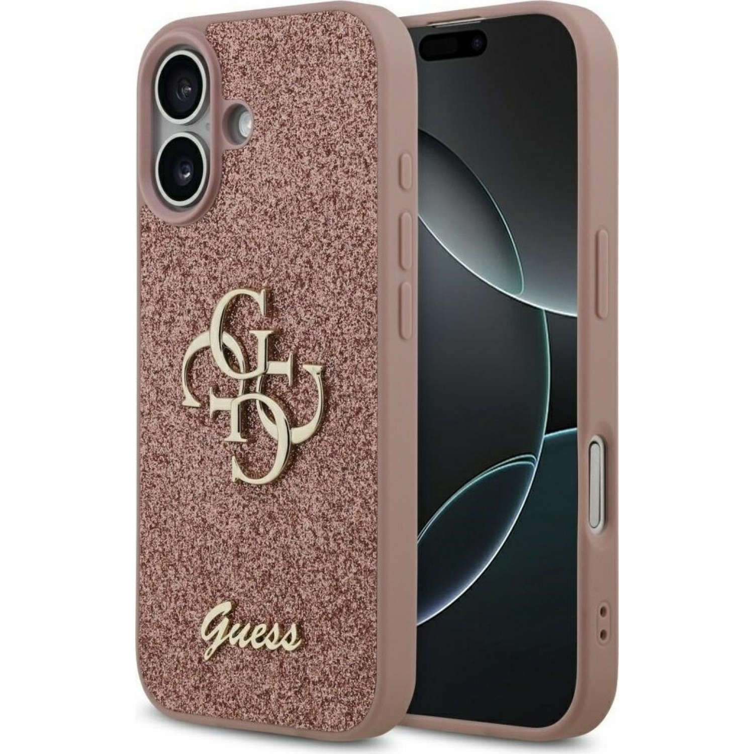 Guess PU Fixed Glitter 4G Metal Logo Θήκη Σιλικόνης για iPhone 17 Ροζ