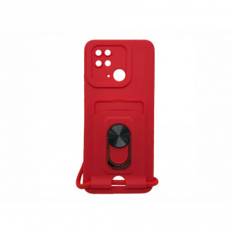 Oem Ring Holder Cord Με Λουράκι Μαύρο Και Υποδοχή Κάρτας Θήκη για Xiaomi Redmi 10C Κόκκινο