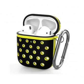 Θήκη Honeycomb με Γάντζο Airpods 1/ 2 Μαύρο - Κίτρινο