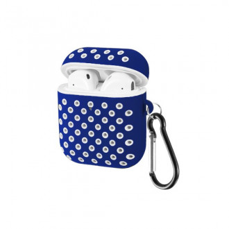 Θήκη Honeycomb με Γάντζο Airpods 1/ 2 Λευκό - Μπλε