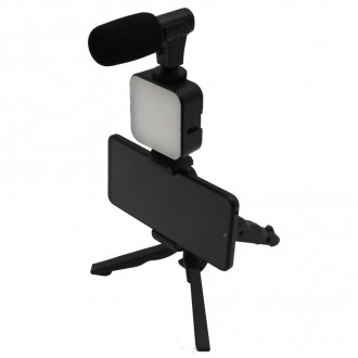 AY-49 Τρίποδο Κινητού Κάμερας με Φωτισμό LED και Μικρόφωνο – Vlogging Video Kit Μαύρο