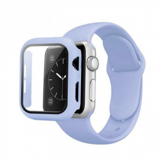Set Λουράκι Σιλικόνης και Θήκη 360 Πλαστική με Τζαμάκι για Apple Watch 45mm Λιλά