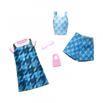 Μattel Barbie: Fashions 2-Pack Clothing Set - Jean Dress, T-Shirt, Jean Shorts, Jean Bustier & Accessories (HRH45)