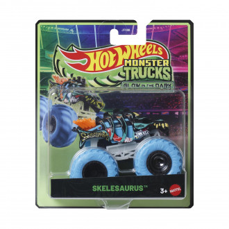 Mattel Hot Wheels: Monster Trucks Glow In The Dark - Skelesaurus Vehicle (JCG70)