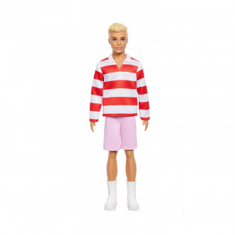 Mattel Barbie: Ken - Red White Stripes T-Shirt  & Pink Shorts with Blonde Hair Doll Fashionistas (HYV01)
