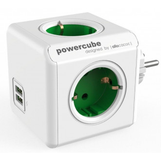 Allocacoc® PowerCube |Original USB| Πολύπριζο 4 θέσεων & 2 USB – Πράσινο – 1202GN/DEOUPC