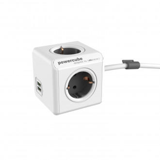Allocacoc® PowerCube | Extended USB| Πολύπριζο 4 θέσεων & 2 USB – Γκρι – 1402GY/DEEUPC
