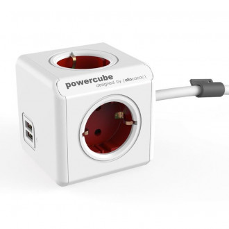 Allocacoc® PowerCube | Extended USB| Πολύπριζο 4 θέσεων & 2 USB – Κόκκινο – 1406RD/DEEUPC