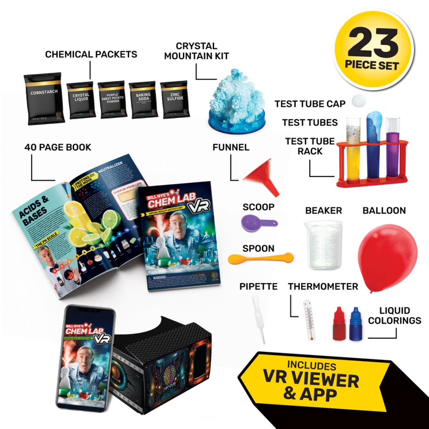 Abacus Brands Bill Nye's Chemistry Kit Chem Lab VR Επιστημονικό σετ εικονικής πραγματικότητας – Πλήρης Αγγλική Έκδοση – Περιλαμβάνει Γυαλιά VR