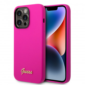 Guess “Vintage Script Gold Logo Collection” Σκληρή Θήκη προστασίας από σιλικόνη – Apple iPhone 14 Pro (Φουξια)
