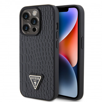 Guess “Croco Triangle Logo Collection” Θήκη προστασίας από δερματίνη με μεταλλικό λογότυπο – iPhone 15 Pro (Μαύρο – GUHCP15LPCRTHCK)