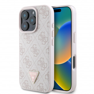 Guess “Triangle Metal Logo Strass Collection” Case Θήκη προστασίας από δερματίνη – iPhone 16 Pro (Ροζ – GUHCP16LP4TDPP)