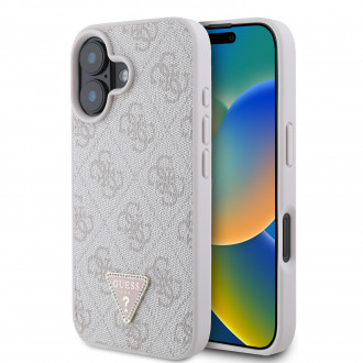 Guess “Triangle Metal Logo Strass Collection” Case Θήκη προστασίας από δερματίνη – iPhone 16 (Ροζ – GUHCP16SP4TDPP)