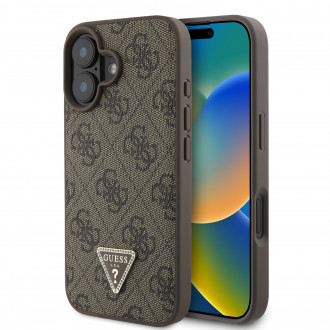 Guess “4G Triangle Strass Collection” Hard Case Θήκη προστασίας από δερματίνη– iPhone 16 (Καφέ – GUHCP16SP4TDPW)