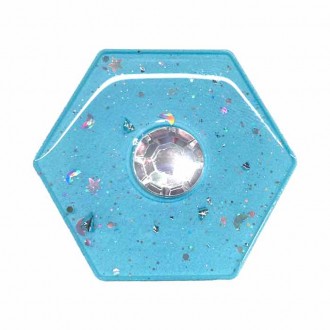 Pop Socket Κινητού Πολύγωνο Glitter Γαλάζιο