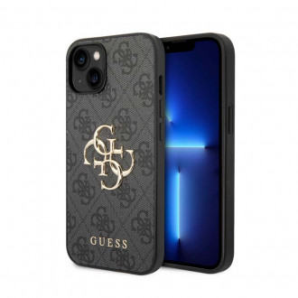 Guess 4G Big Metal Logo Back Cover Θήκη Πλαστικό/ Υφασμάτινο για iPhone 15 Γκρι