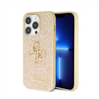 Guess PU Fixed Glitter 4G Metal Logo Back Cover Θήκη Σιλικόνης για Apple iPhone 15 Pro Max Χρυσό