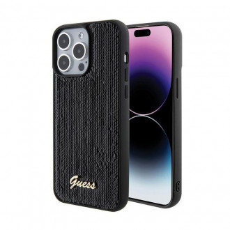 Guess Sequin Script Metal Back Cover Θήκη Σιλικόνης για Apple iPhone 15 Pro Max Μαύρο