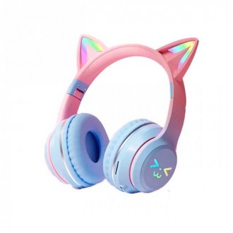 BT612 Cat Ear Headset Ασύρματα/Ενσύρματα On Ear Ακουστικά Ροζ Μπλε