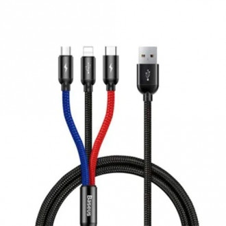 Baseus CAMLT-BSY01 Three Primary Colors 3-in-1 Braided USB to Lightning / Type-C / micro USB Cable 3A Μαύρο 1.2m