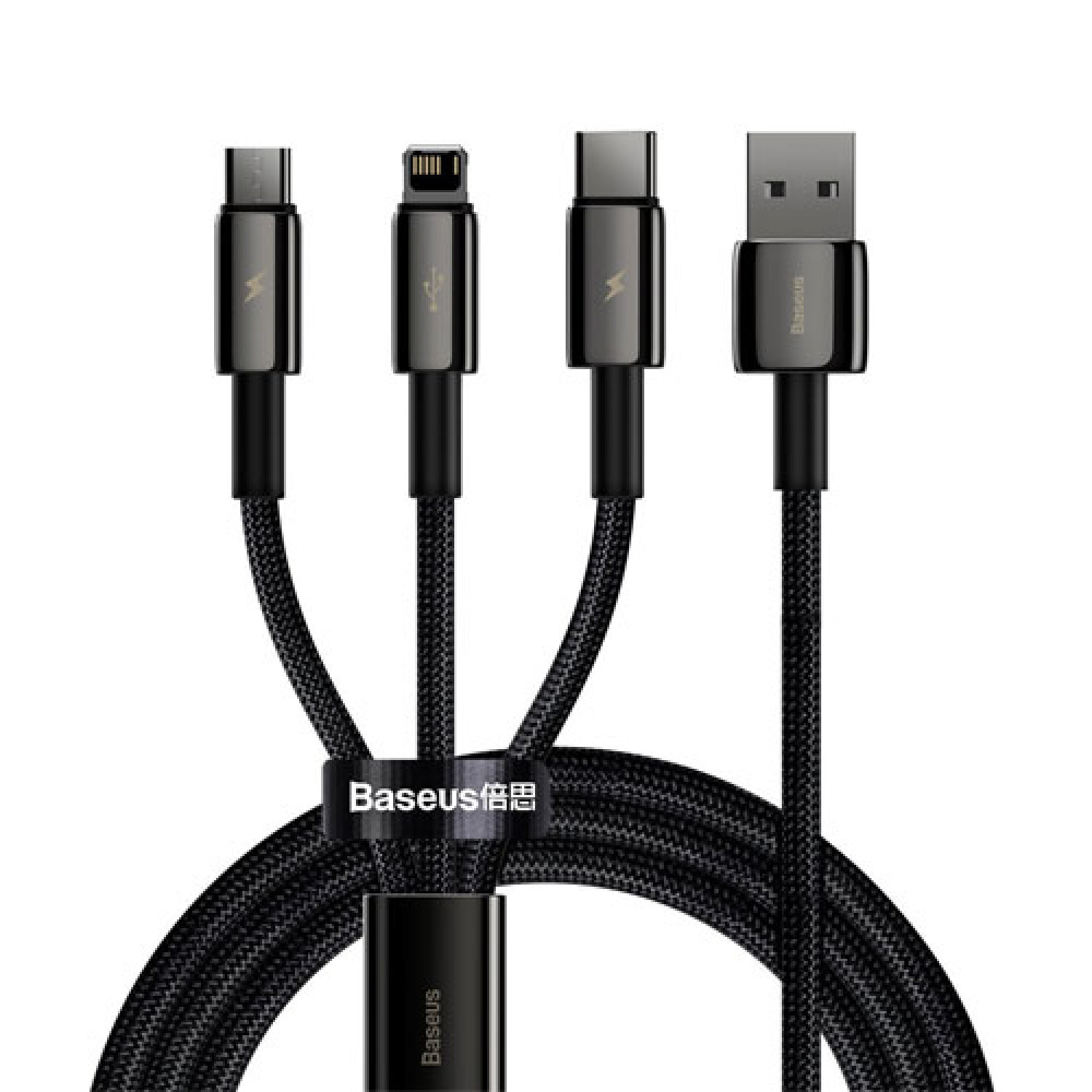 Baseus CAMLTWJ-01 Tungsten Gold Braided USB to Type-C / Lightning / micro USB Cable 3.5A Μαύρο 1.5m