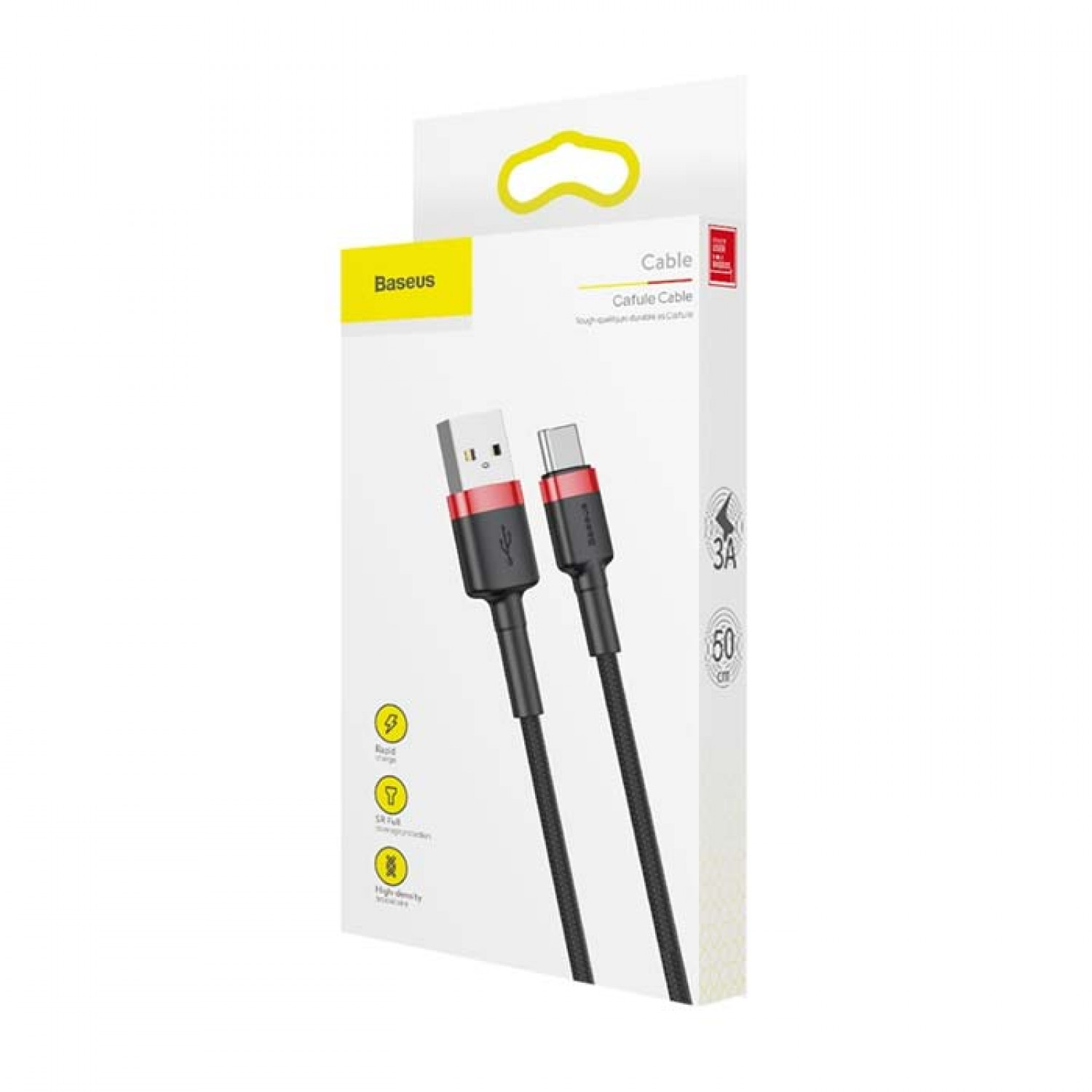 Baseus Cafule CATKLF-A91 Braided Καλώδιο Type-C Μαύρο Κόκκινο 0.5m