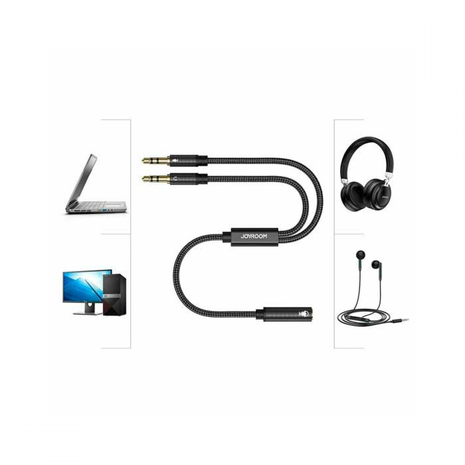 Joyroom Μετατροπέας 3.5mm 2x male σε 3.5mm female 0,2m Μαύρο